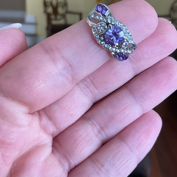 925 Sterling Silver  Amethyst Lilac Ring Vintage Pave Clear Cut - Picture 6 of 8